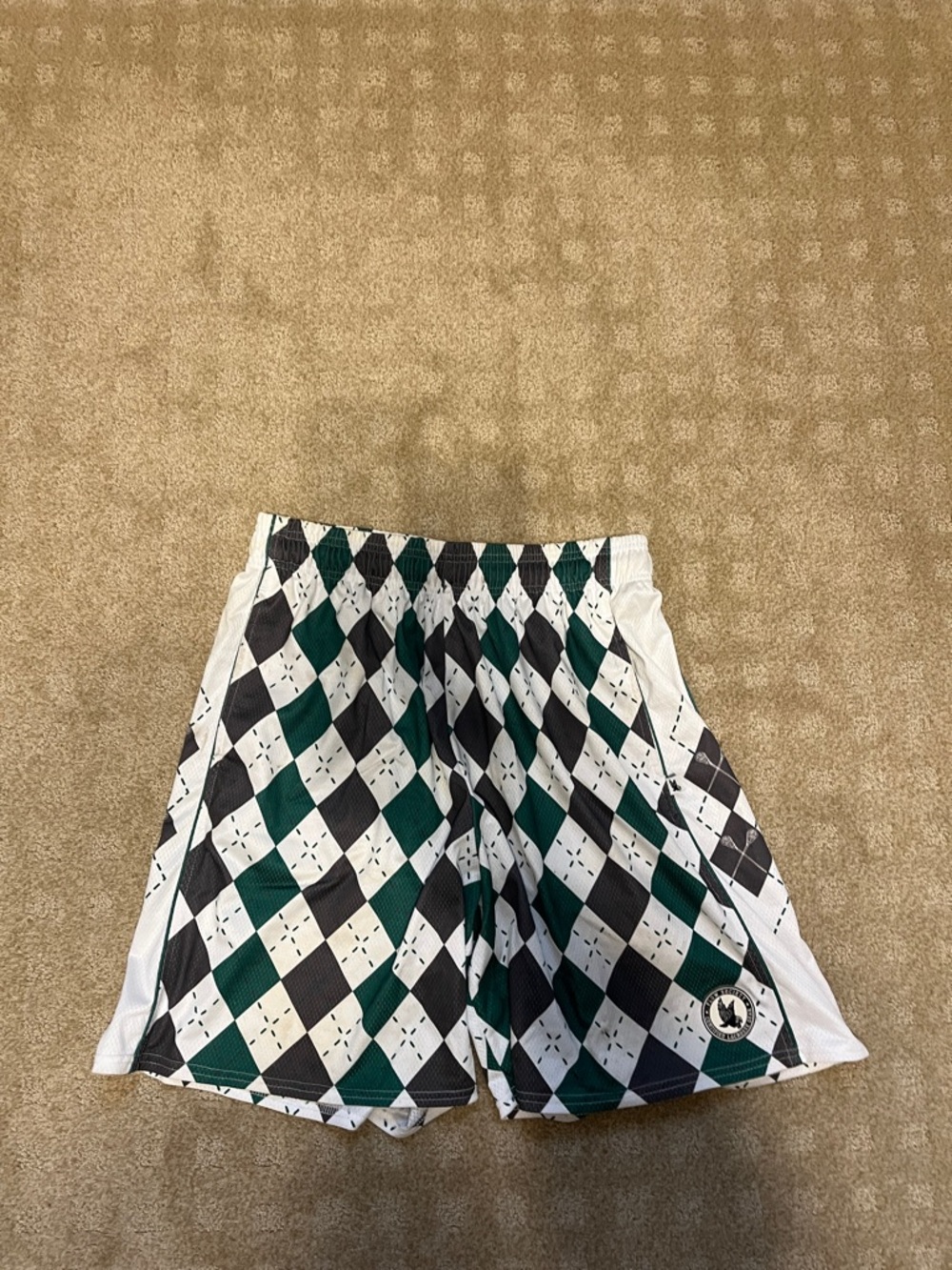 Flow Society Argyle Pattern Athletic Shorts in Green, Black, White. Large New